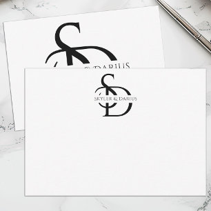 Enkel Bröllop Monogram-Personlig med Namn Tack Kort