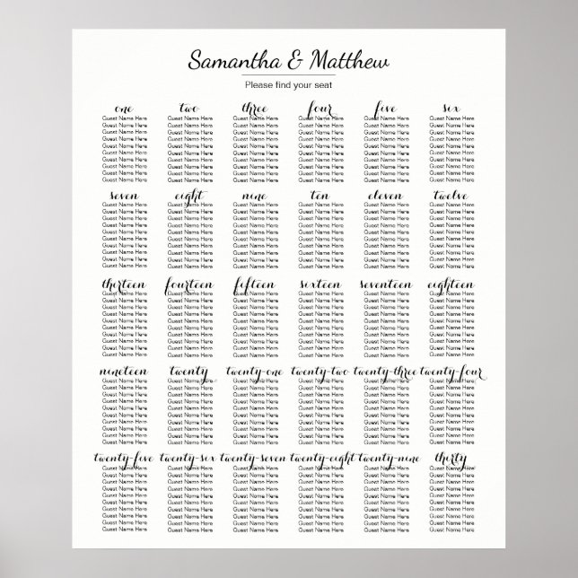 Enkel Bröllop och Chic - 30 Bord | Sittdiagram Poster (Framsidan)