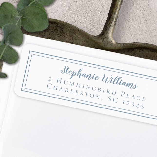 Enkel Bröllop OSA Dusty Blue och White Returadress Etikett (Simple Wedding RSVP Dusty Blue and White Label)