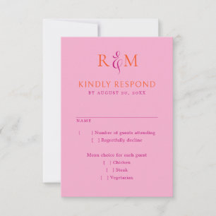 Enkel Bröllop OSA för Bright Magenta Orange Monogr Kort