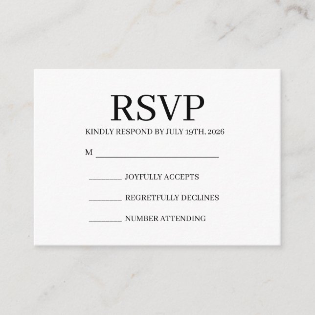 Enkel bröllops-RSVP-bifogad kort (Framsida)
