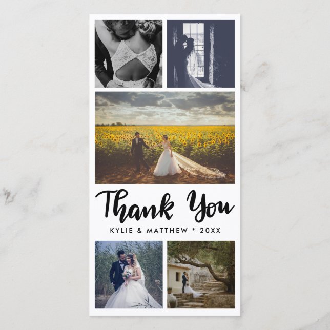 Enkel Bröllops Tacksamhet Fem Bilder Tack Kort (Framsida)