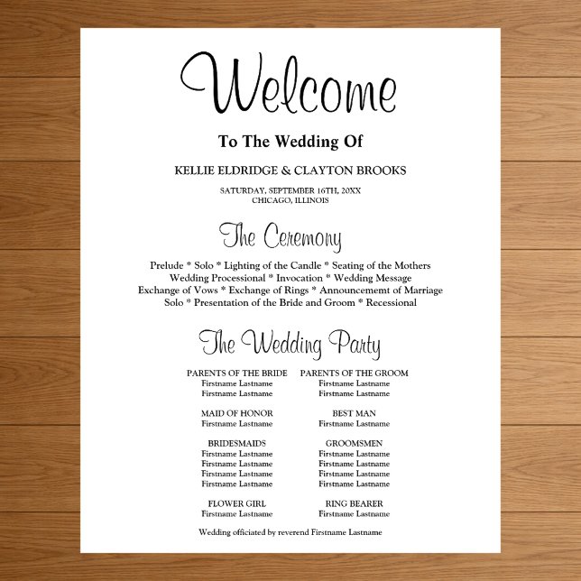 Enkel bröllopsceremoni program skylt (Skapare uppladdad)