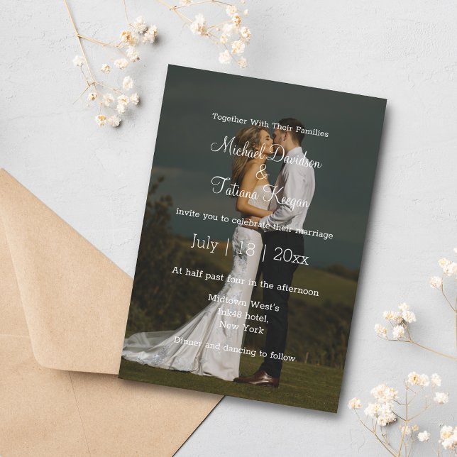 enkel bröllopsdag för vit kalligrafi inbjudningar (Skapare uppladdad)