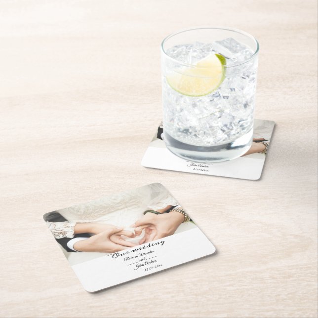 Enkel Bröllopsfest för fotoskript i Elegant Underlägg Papper Kvadrat (Insitu)