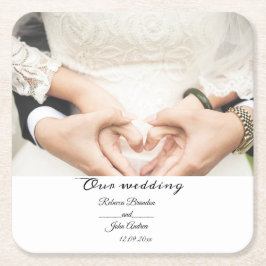 Enkel Bröllopsfest för fotoskript i Elegant Underlägg Papper Kvadrat