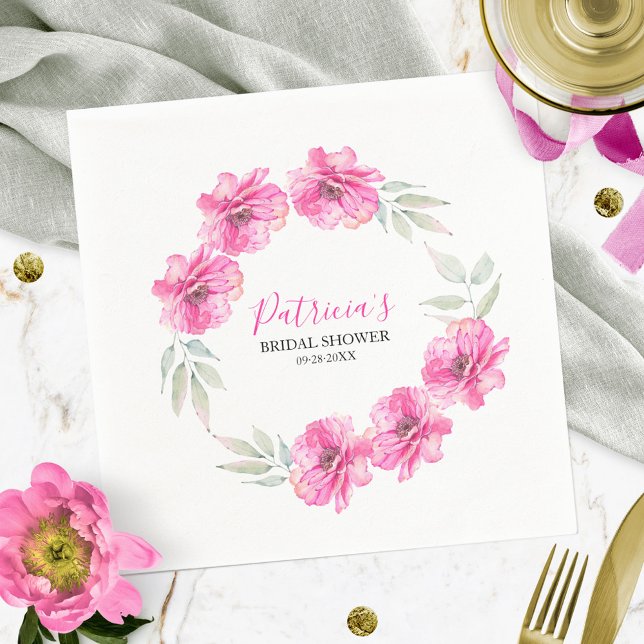 Enkel bröllopsfest med rosa vattenfärg blommor pappersservett (Skapare uppladdad)