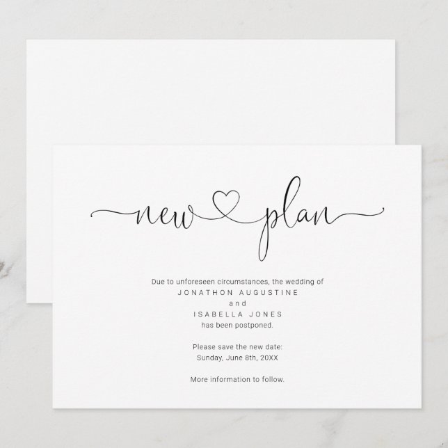 Enkel bröllopsfördröjningsmeddelande inbjudningar (Fram/baksida)