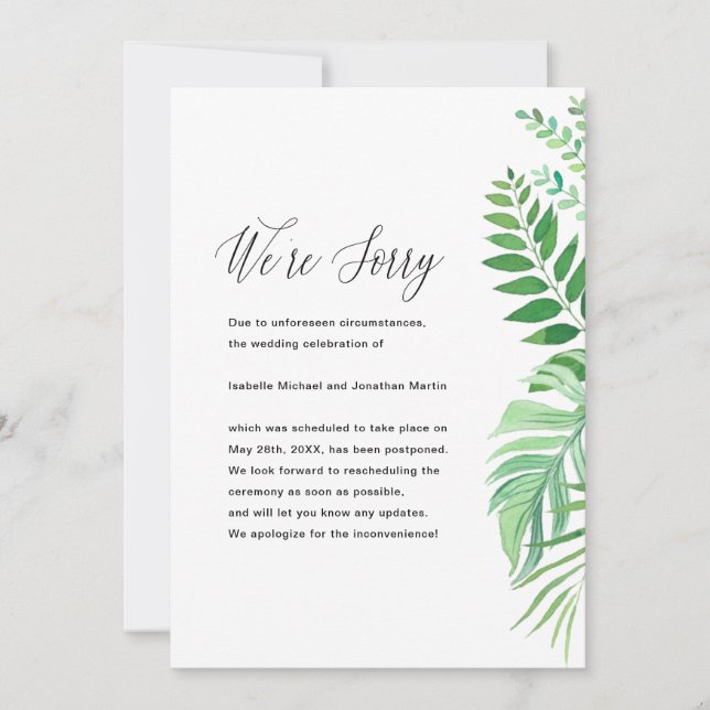 Enkel bröllopsförseningsannons med blad meddelande (Framsida)