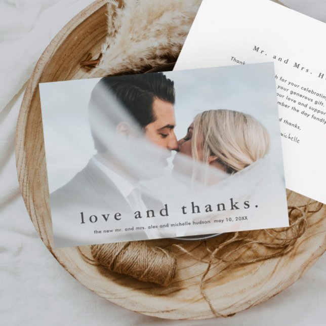 Enkel Bröllopsfoto med Kärlek och Tacksamhet Tack Kort (Simple love and thanks wedding photo thank you card.)