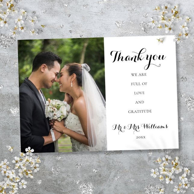 Enkel bröllopsfotografi med script-typografi tack kort (Simple Script Wedding Photo Thank You Card)