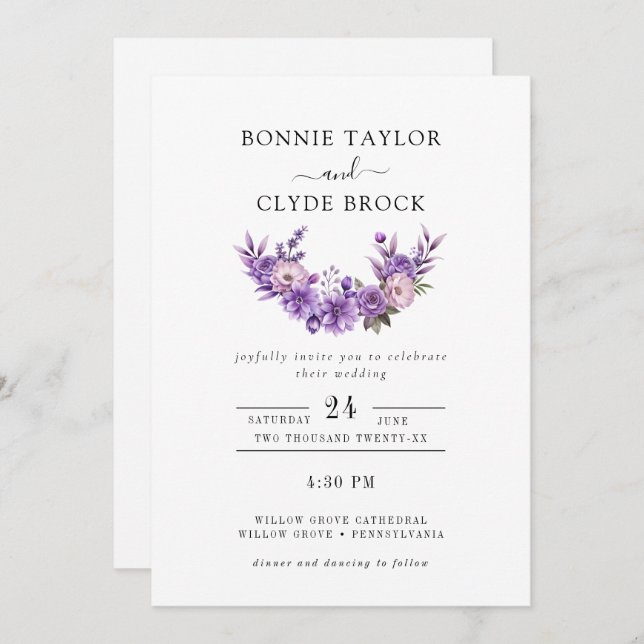 Enkel Bröllopsinbjudan med Ömtålig Blommig Konst Spara Datumet (Fram/baksida)