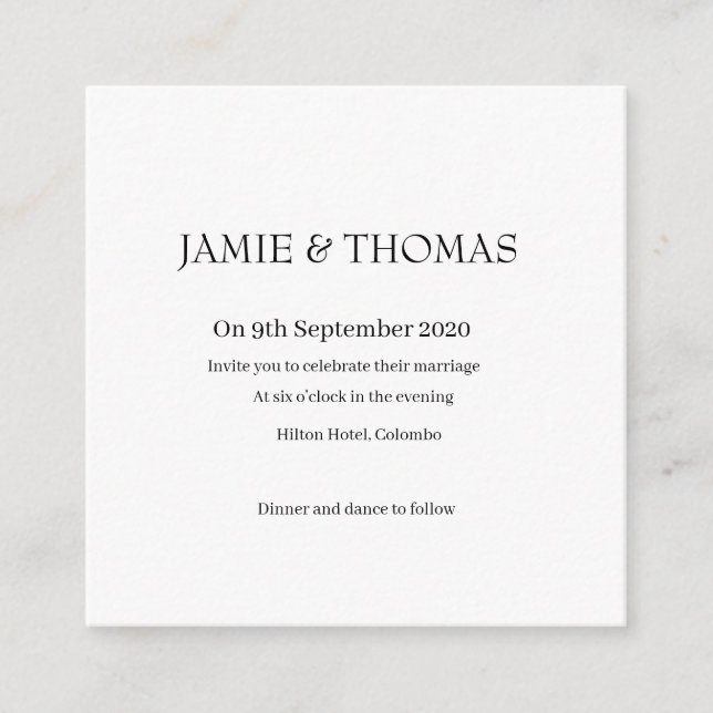 Enkel bröllopskort tilläggskort (Framsida)