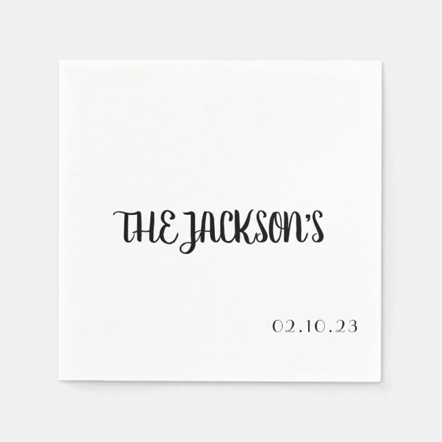 Enkel Bröllopsservett Med Paret Efternamn Pappersservett (Framsidan)