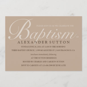 Enkel Brown Baptism/Christening Inbjudan