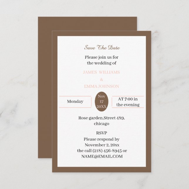 Enkel brun Anpassningsbar Spara Datumet (Fram/baksida)