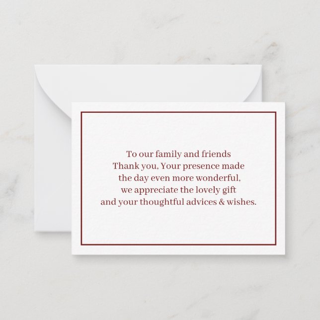 Enkel brun Personlig Bröllop Tack Anteckningskort (Baksida)