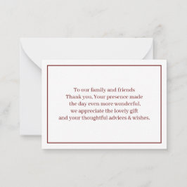 Enkel brun Personlig Bröllop Tack Anteckningskort