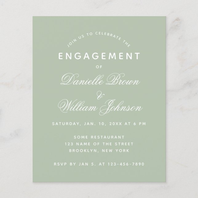 Enkel budget bröllopsinbjudan i Sagegrön (Framsida)