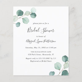 Enkel budget för eukalyptus Inbjudningskort för mö Flygblad