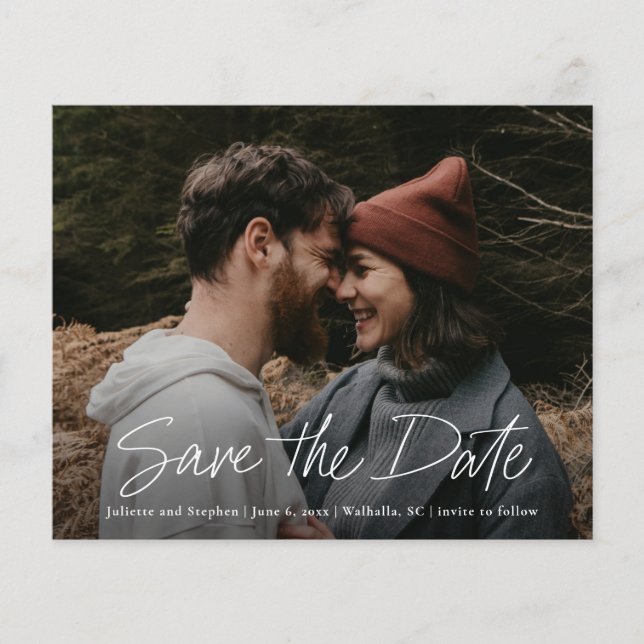 Enkel budgetbrölloppsfotografi Save the Date  (Framsida)