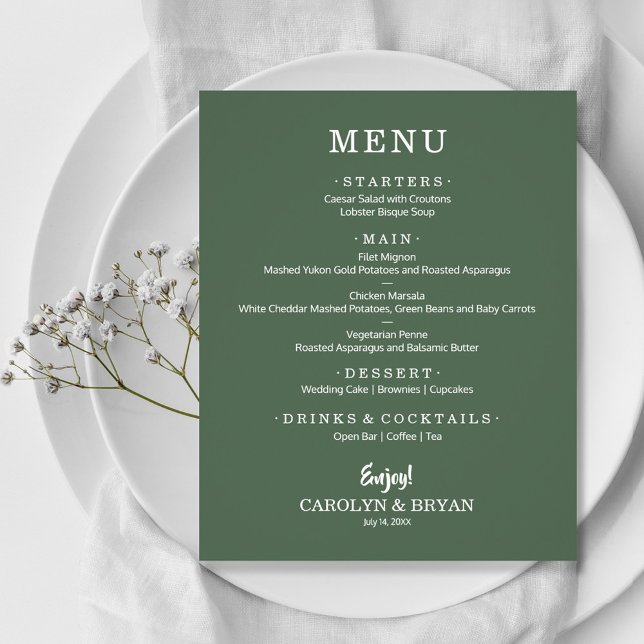 Enkel budgetElegant Evergreen Bröllop Menu (Skapare uppladdad)