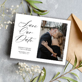 Enkel budgetfoto elegant bröllop spara datum