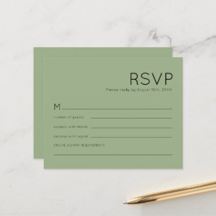 Enkel budgettypografi Sälggrön bröllops-RSVP
