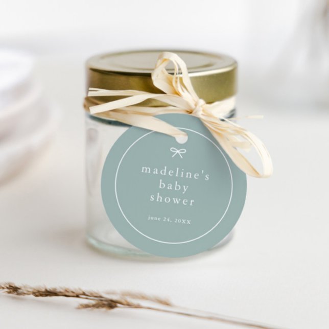 Enkel buggsexneutral babydusch gåvor etiketter (Simple bow sage green gender neutral baby shower favors.)