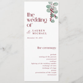 Enkel Burgunder Modern Vinter Bröllop Program