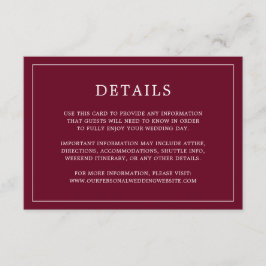 Enkel burgunderfärgad monogram elegant bröllop tilläggskort