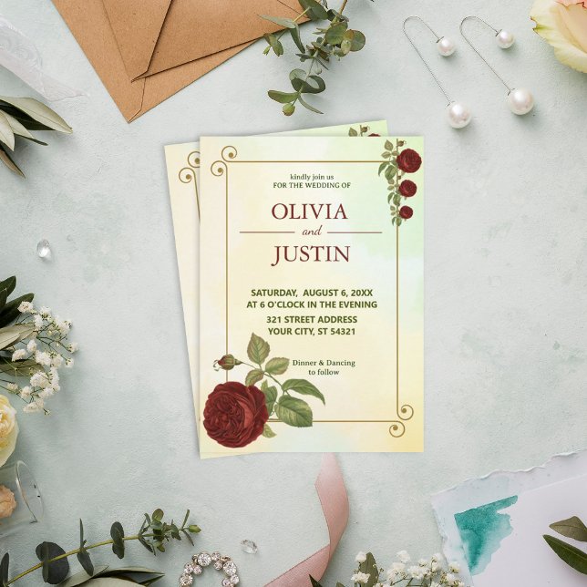 Enkel Burgunderröd Blommig Bröllopsinbjudan Inbjudningar (Skapare uppladdad)
