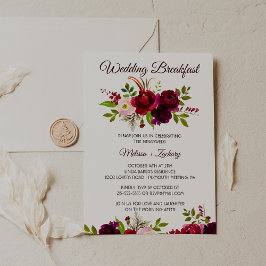 Enkel Burgundy Blommigt Bröllop Breakfast Inbjudningar