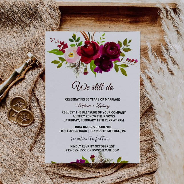 Enkel Burgundy Blommigt Vow Renewal Inbjudningar (Skapare uppladdad)