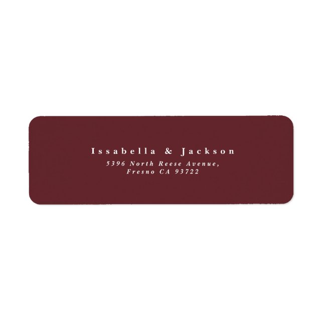 Enkel Burgundy Bröllop Returadress Etikett (Framsidan)