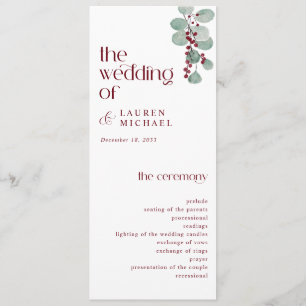 Enkel burgundy Modern vinterbröllop Program