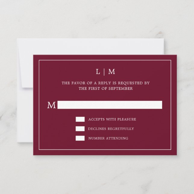 Enkel Burgundy Monogram Elegant bröllop OSA Kort (Framsida)