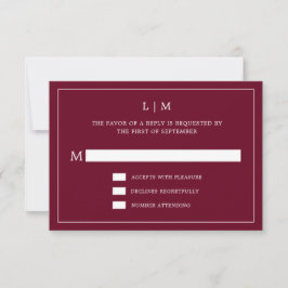 Enkel Burgundy Monogram Elegant bröllop OSA Kort
