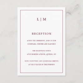 Enkel Burgundy Monogram Elegant bröllop Tilläggskort