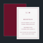 Enkel Burgundy Monogram Elegant bröllop Tilläggskort<br><div class="desc">Ett enkelt elegant i Bröllop-höljet med en modern utformning med två brev-monogram överst, tillsammans med din mottagningsinformation omgiven av ett tunt gräns. All design inslag är i burgundi och kan ändras i designredigeringsverktyget i verktyg. En chic och snyggt som är underbar för ett minimalistiskt par. Kortet är ett perfekt som...</div>