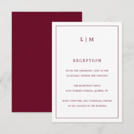 Enkel Burgundy Monogram Elegant bröllop Tilläggskort