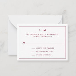 Enkel Burgundy Monogram Elegant Mini Bröllop OSA Anteckningskort