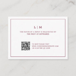 Enkel Burgundy Monogram QR-kod Elegant bröllop Anteckningskort