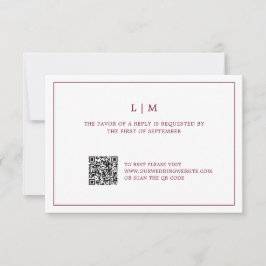 Enkel Burgundy Monogram QR-kod Elegant bröllop OSA Kort