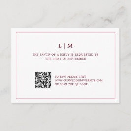 Enkel Burgundy Monogram QR-kod Elegant bröllop OSA Kort