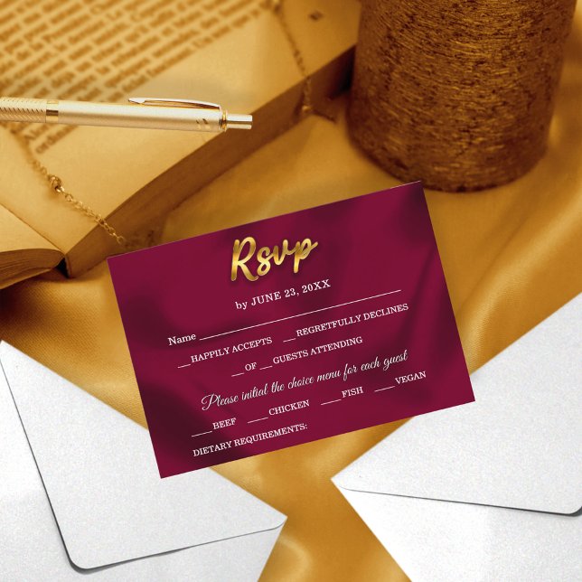 Enkel Burgundy- och Guld-Elegant-skript Bröllop OSA Kort (Skapare uppladdad)