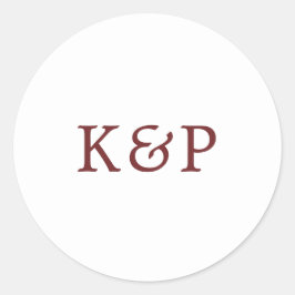 Enkel Burgundy och Vit Monogram Bröllop Runt Klistermärke