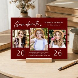 Enkel Burgundy Red 3 Photo Collage Studenten Meddelande