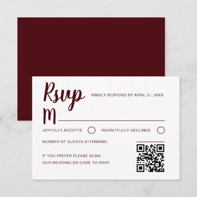 Enkel Burgundy RSVP Bröllop  OSA Kort (Fram/baksida)