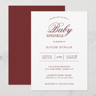 Enkel Burgundy White Gender Neutral Baby Sprinkle Inbjudningar